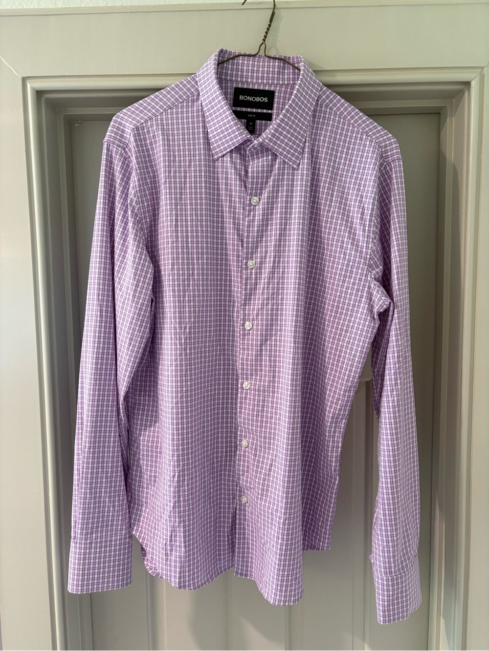 Bonobos Lavender Gingham Men's Dress Shirt medium slim